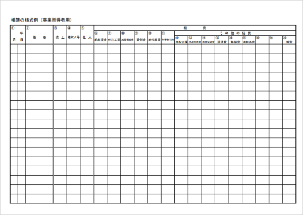 帳簿の様式例（事業所得者用）